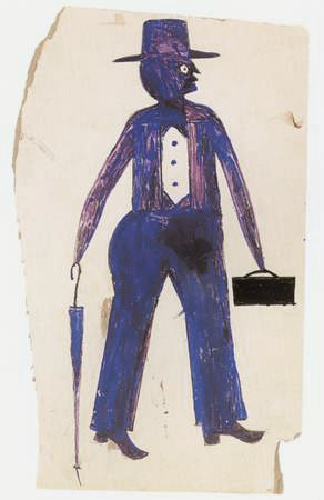 Bill Traylor blue man with suitcase 