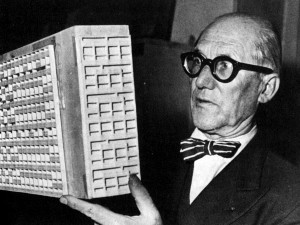 Le Corbusier looking on a scale model of on of his designs. You could definitely see the connection between it and the Brutalists. 